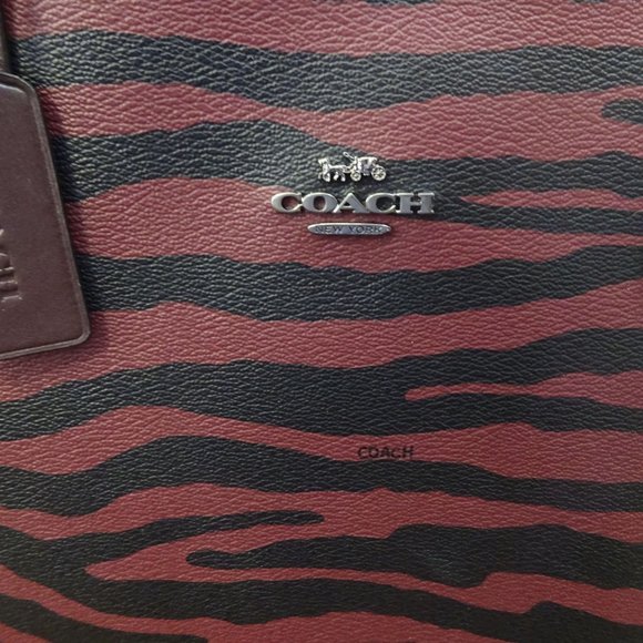 Coach City Reversible Tiger Print Dark Red Tote - Picture 2 of 4